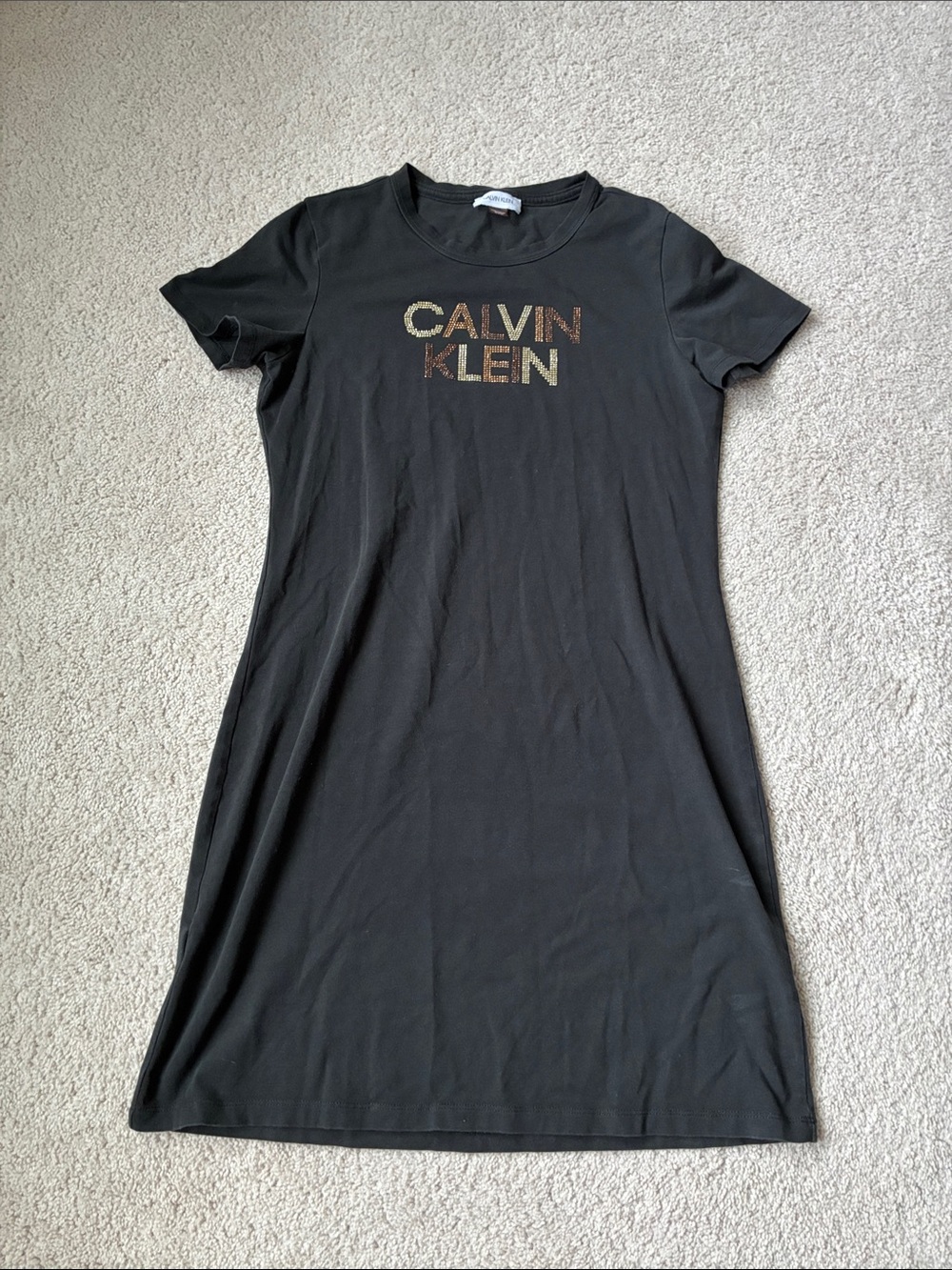 Calvin Klein Black Tee Dress with Metallic Logo size S